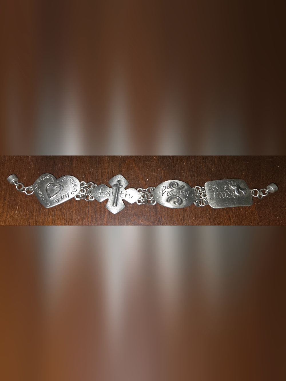 Faith Hope Love Motivational Silver-Tone Women's Bracelet